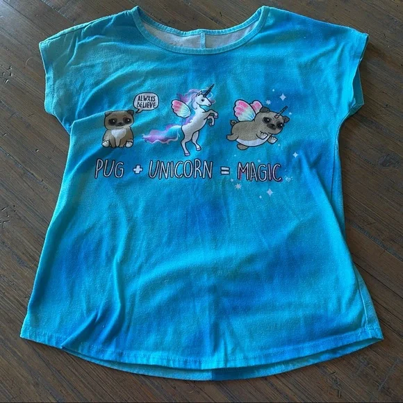 Justice size 10 unicorn pug three piece pajama set - Picture 2 of 12